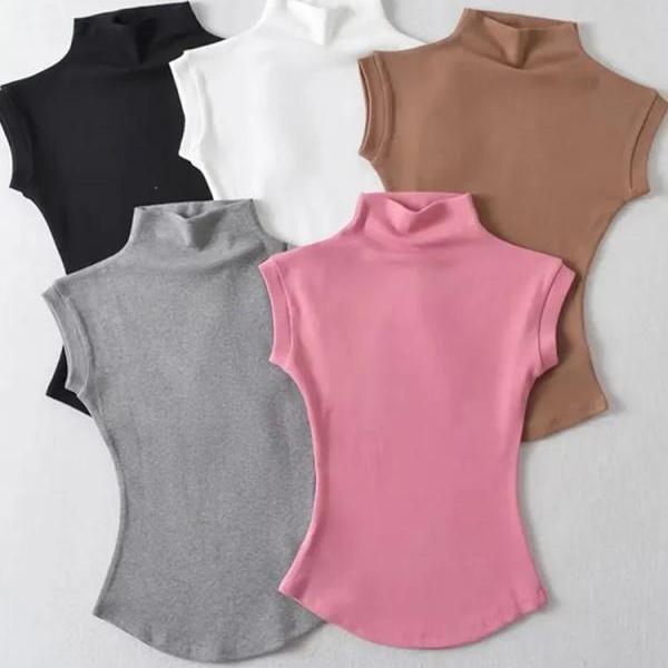 Womens Sleeveless Turtleneck Tops in Various Colors