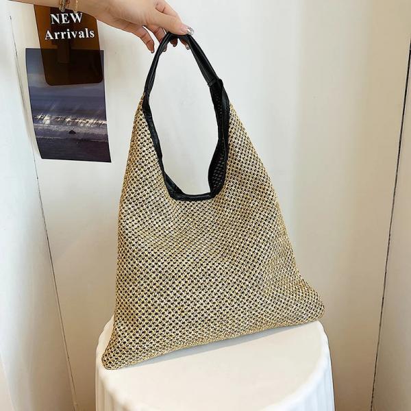 Stylish Woven Tote Bag with Faux Leather Handles