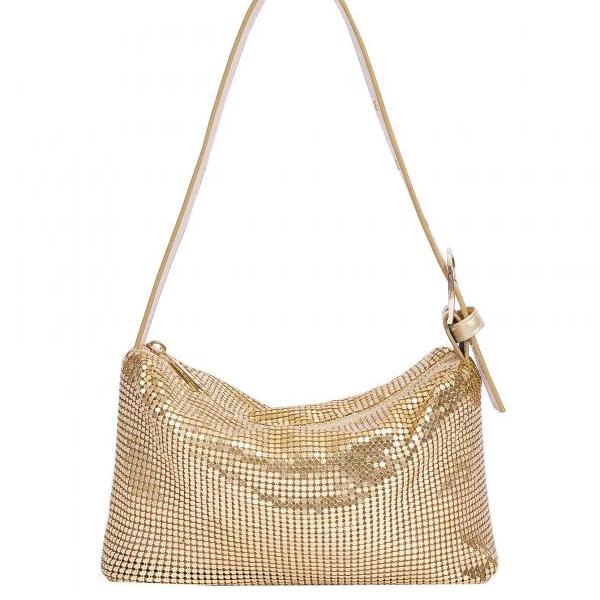 Elegant Gold Mesh Evening Clutch Shoulder Bag