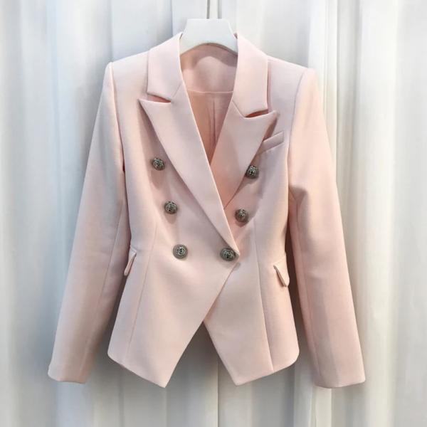 Elegant Pink Double-Breasted Womens Blazer Jacket