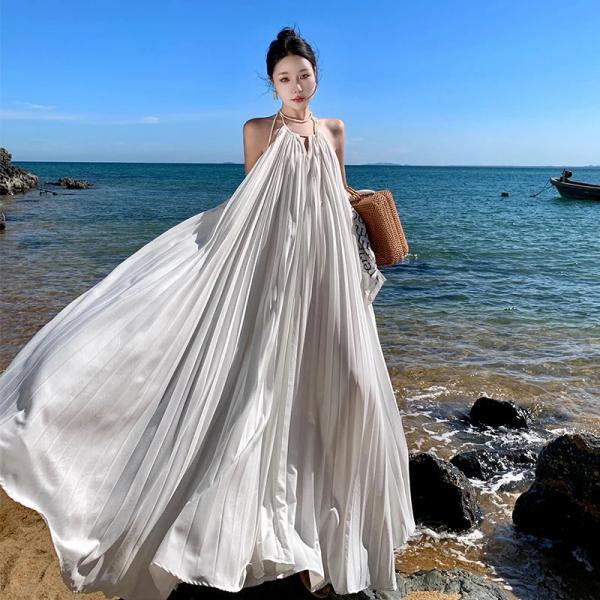 beach halter dress Wedtrend Women White Formal Dress Halter A Line Sleeveless Engagement Dress  Long Maxi Dress – WEDTREND