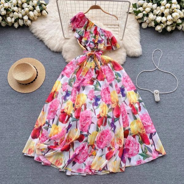 Floral Print Dresses - One-Shoulder Maxi Dress main image 1