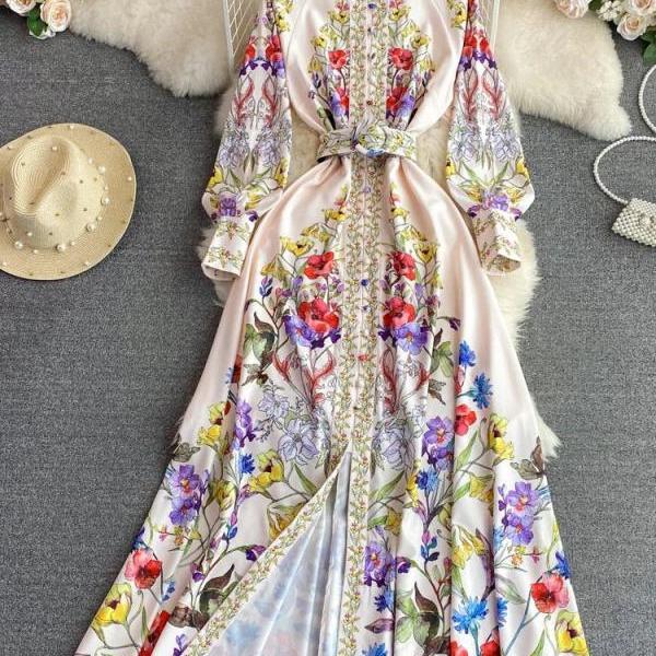 Multi Polka Dot Print Off Shoulder Long Sleeve Maxi Dress main image 0