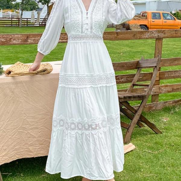 Midi Dress White Bohemian Dress Amazon Boho White Lace Long-sleeve Midi  Dress On Luulla