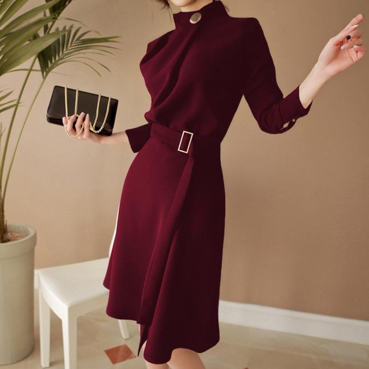 Dress Elegant Office Lace up Long Sleeve Printed Dress for main image 1