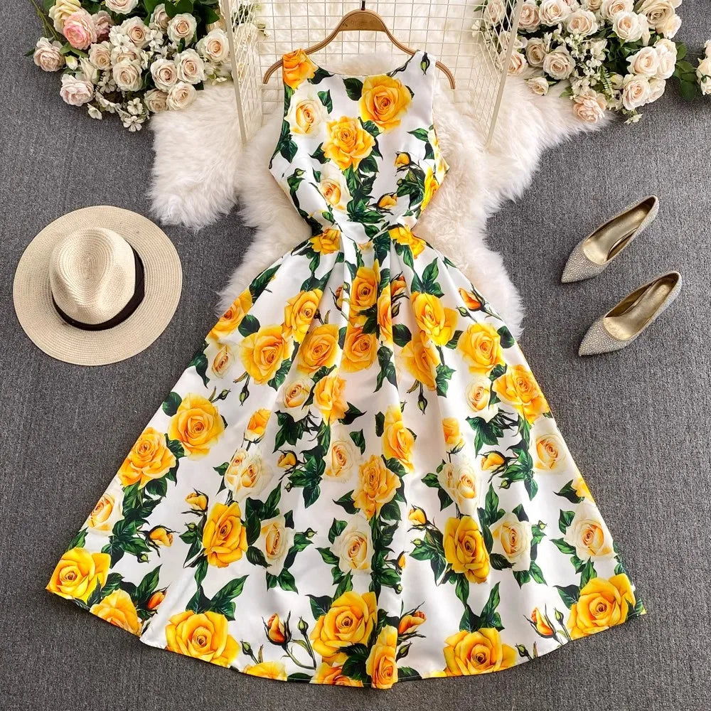 Summer Floral All Over Print Backless Floral Dress main image 0