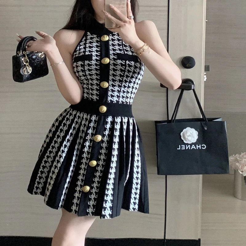 Halo Houndstooth Tula Crocheted Sleeveless Dress