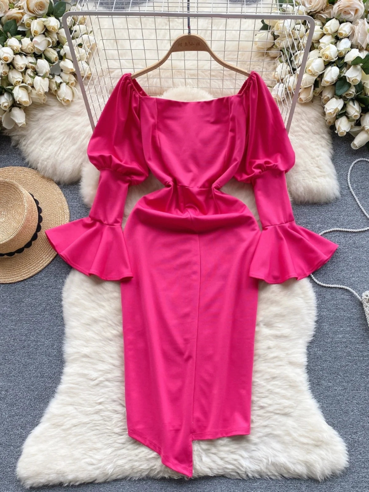 SHEIN | Dresses | Plus Size Fuchsia Off The Shoulder Ruffle Sleeve Dress 67c7a3404f80f9adb32918ff