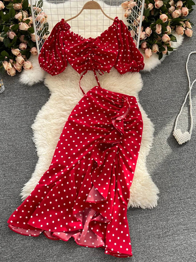 Polka Dot Ruffled Long Sleeve Pleated Maxi Dress main image 1