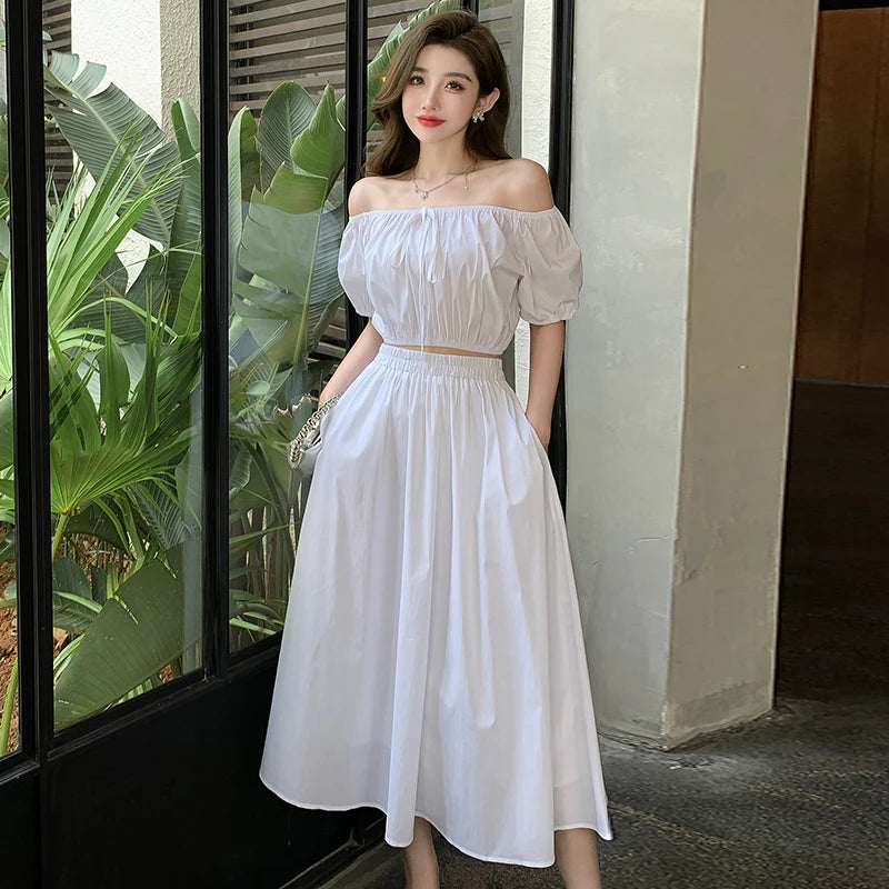 Cruising Sunset Off Shoulder Dress Off White