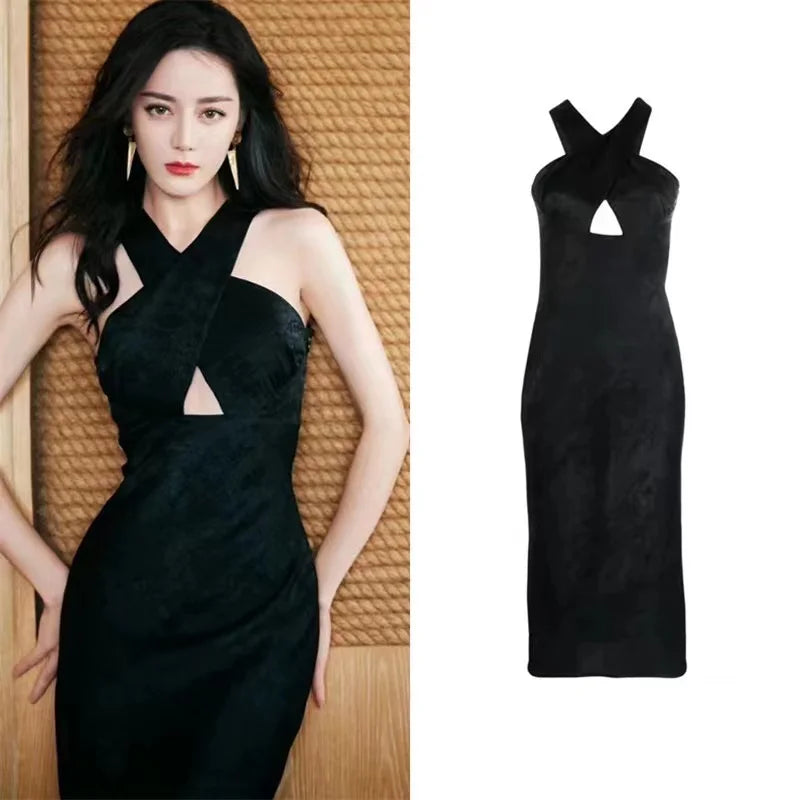 Elegant Black Halter Neck Bodycon Party Dress on Luulla