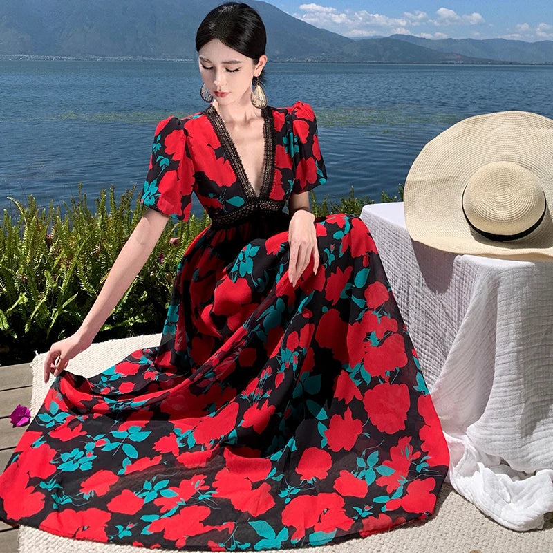 Elara Bloom Floral V-Neck Maxi Dress main image 1
