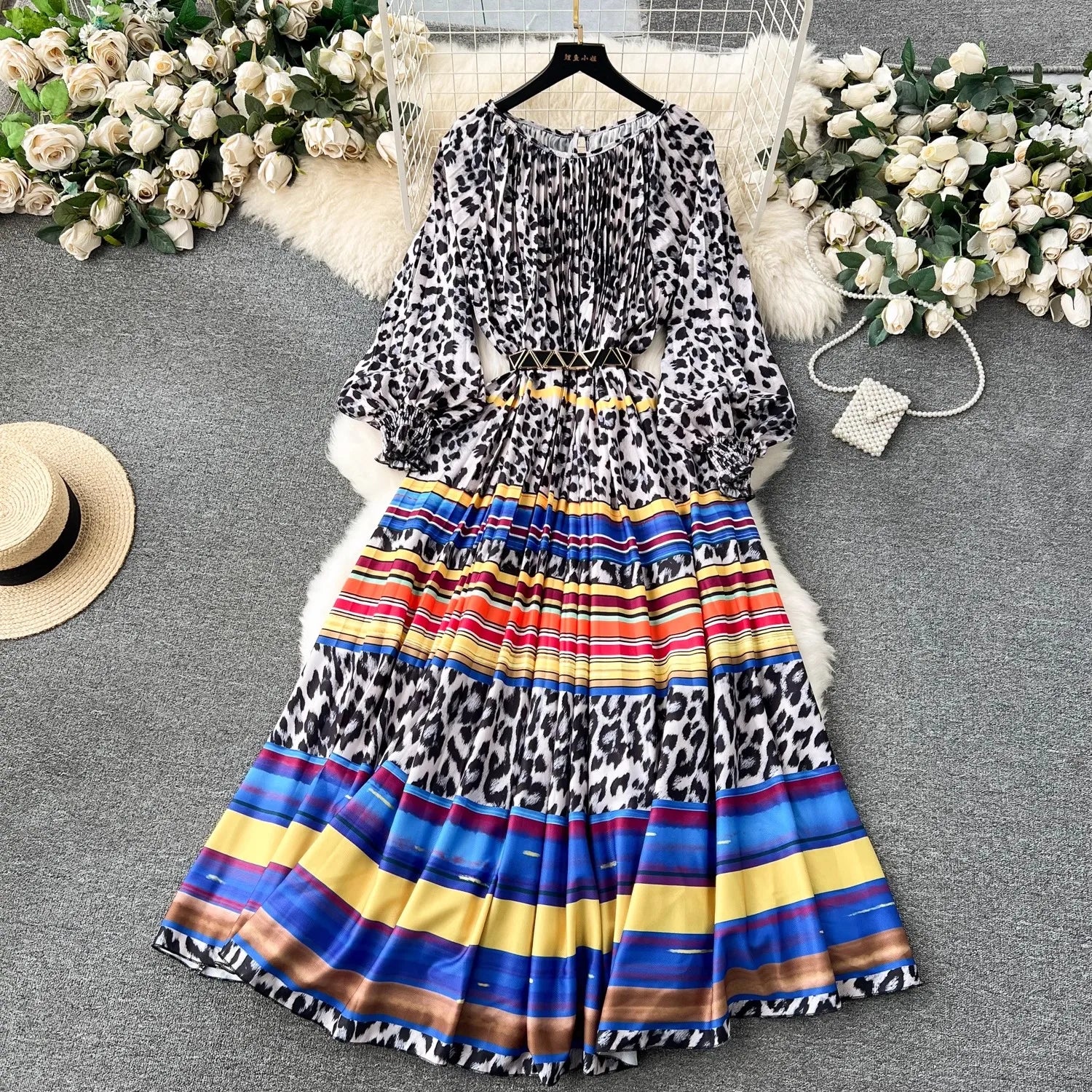 A-line Shoulder Straps Pleated Maxi Dresses with Belt Tangerine