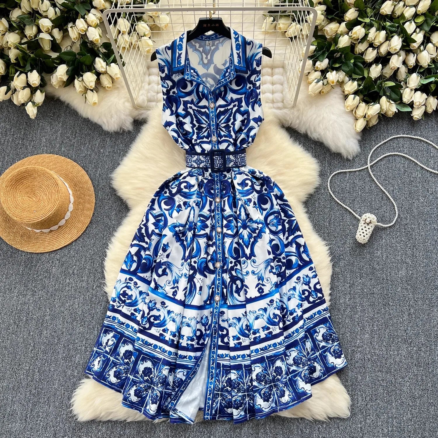 Elegant Blue Floral Print Summer Maxi Dress on Luulla