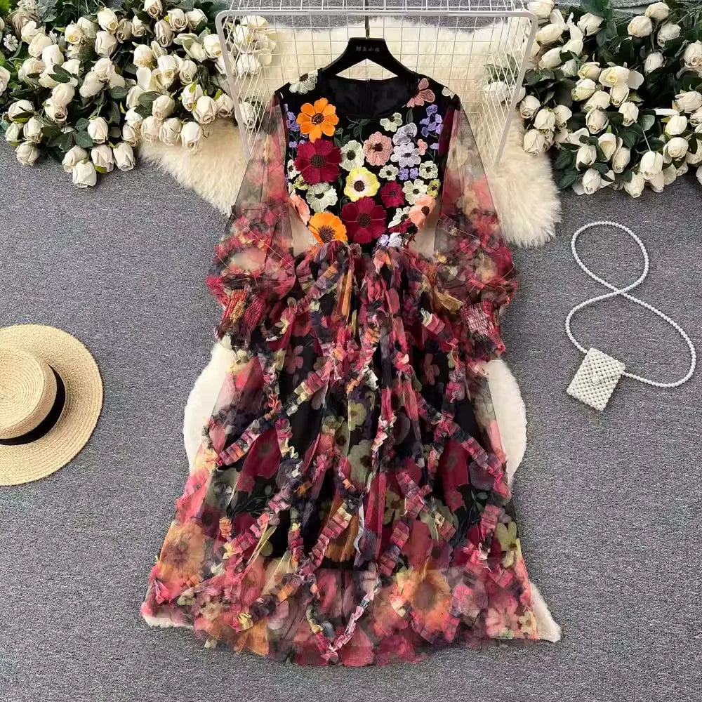 Mesh Floral Design Maxi Dress