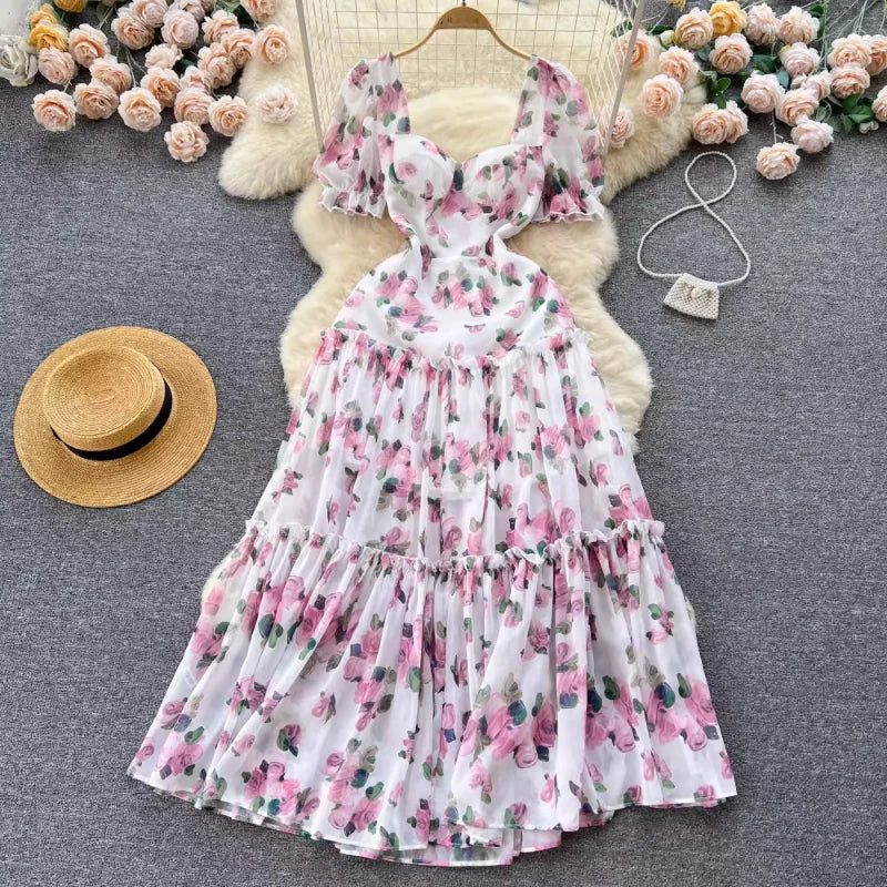 Begonia Color Block Flowy Summer Maxi Dress in Black and White main image 1