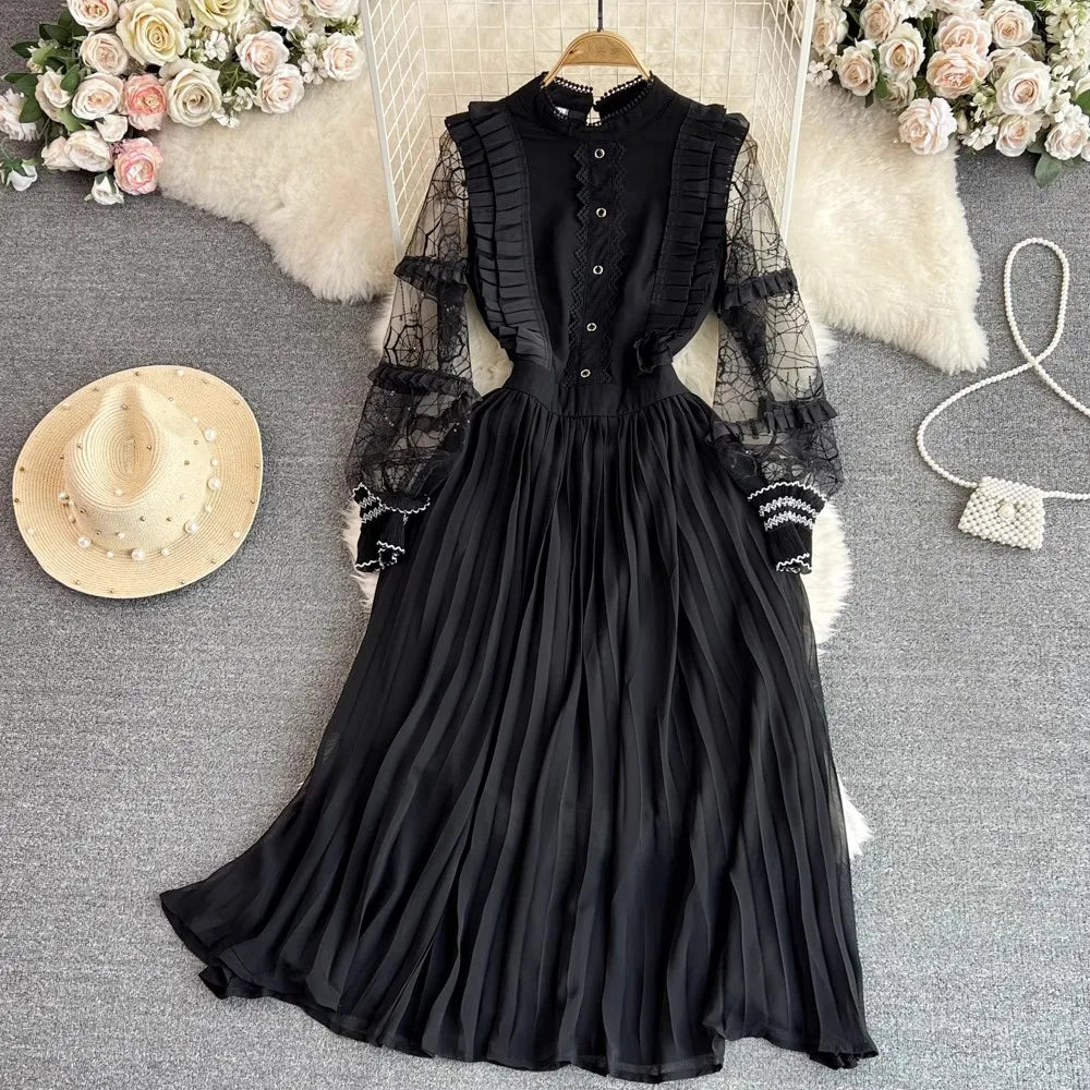 Elegant Black Long Sleeve Lace Maxi Dress on Luulla