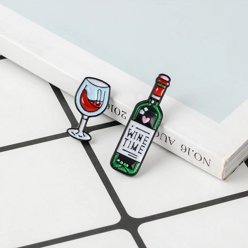 Fun Wine Bottle Glass Enamel Lapel Pins on Luulla