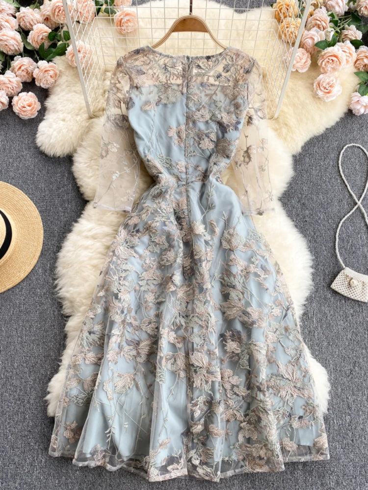 Mesh Lace Embroidered Floral Dress Set main image 0
