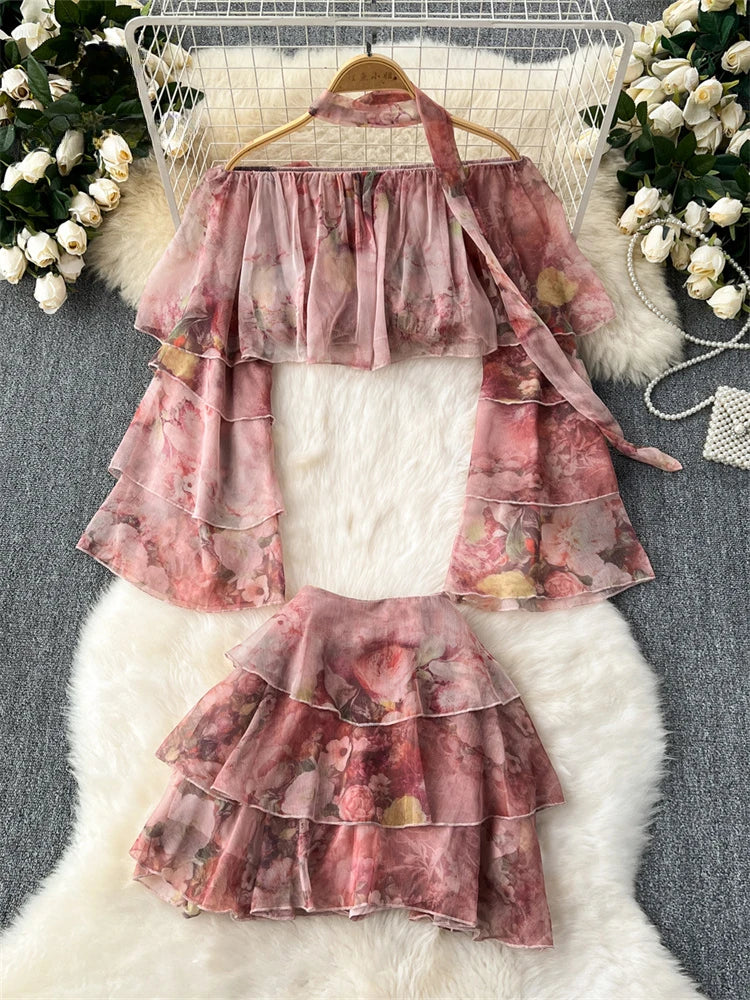 Raelynn Neutral Ruched Chiffon Top & Skirt Set main image 0