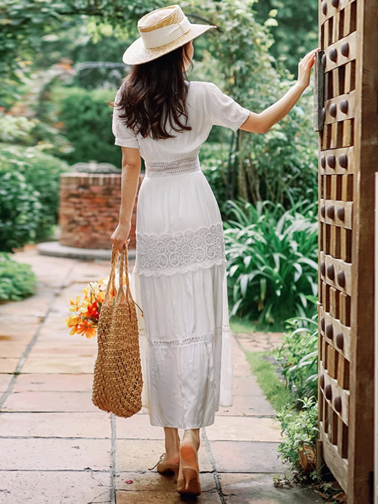 taliana white lace button back maxi dress Glam White Maxi Dress - Wedding Dress - Mermaid Maxi Dress