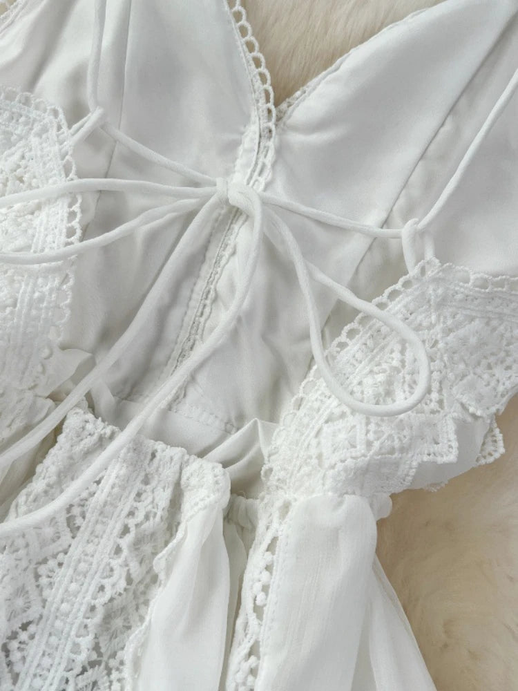 White Spaghetti Strap Pinstripe Linen Maxi Dress main image 0