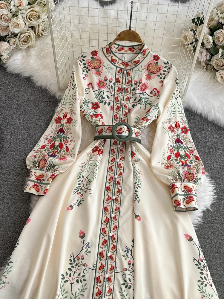 Elegant Floral Embroidered Long Sleeve Maxi Dress on Luulla