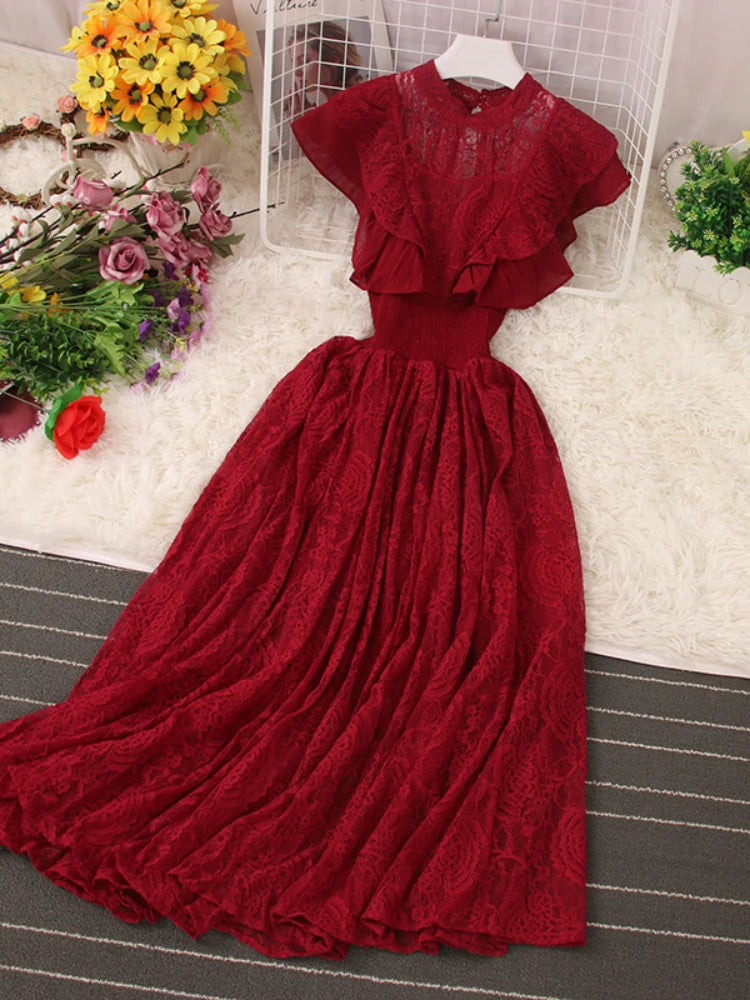 Elegant Red Lace Maxi Evening Dress Gown on Luulla