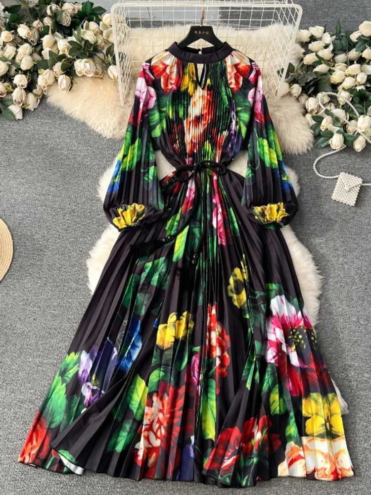 pleated maxi dress with draping Olive green main image 1