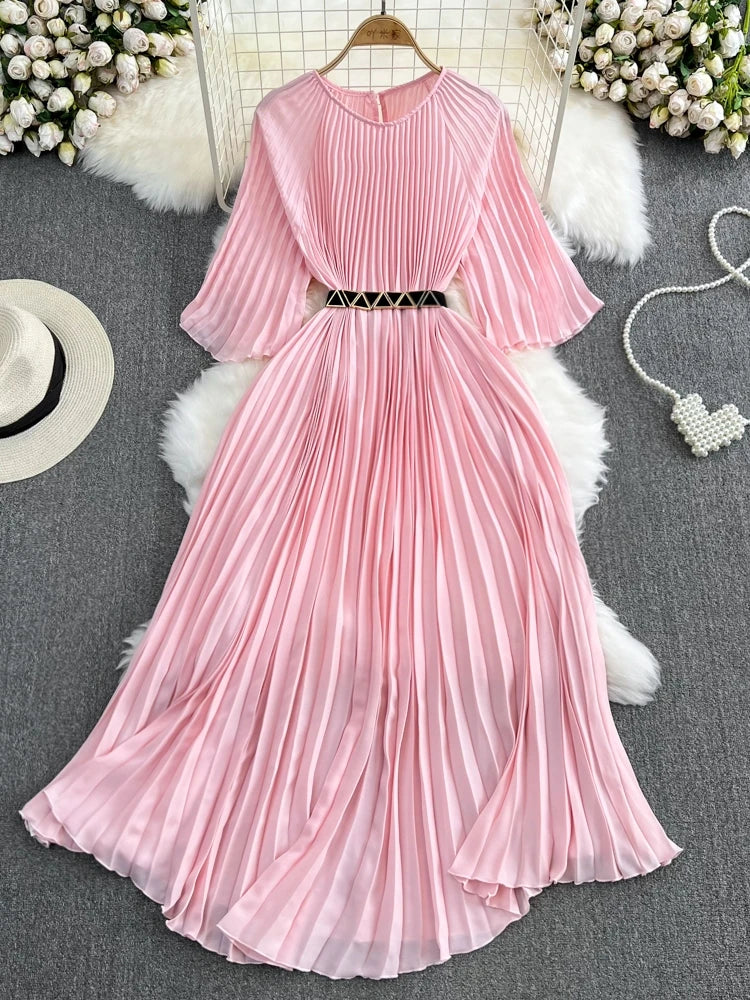 Pink Pleated Maxi Dress Maxi Dress Hot Pink Pleated Maxi Skirt HOT Pink  Pleated A Line