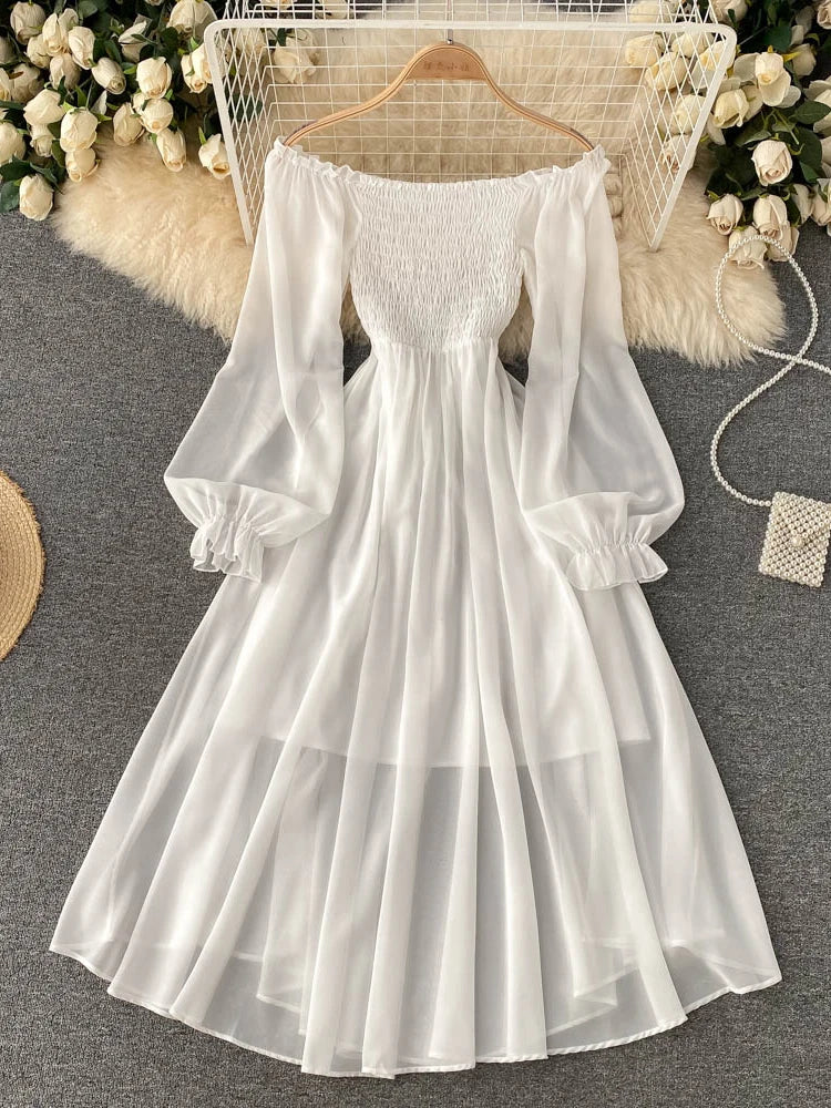 Elegant White Offshoulder Long Sleeve Dress on Luulla — free download