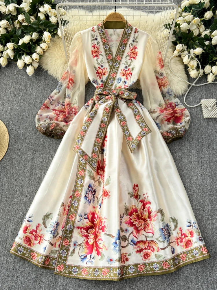 Elegant Floral Embroidered Wrap Dress With Belt on Luulla