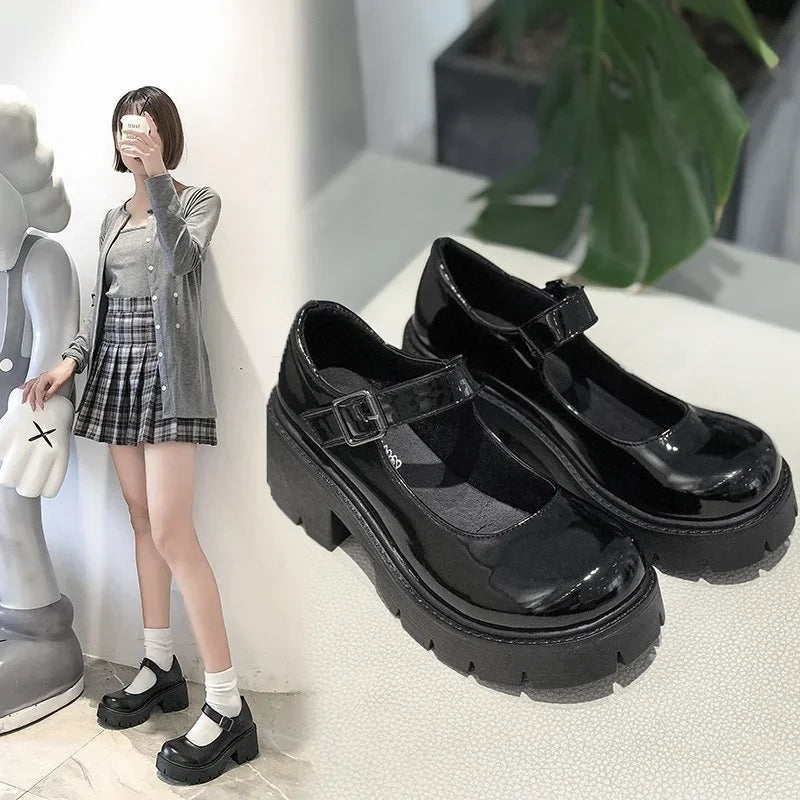 Womens Black Chunky Platform Mary Jane Shoes on Luulla