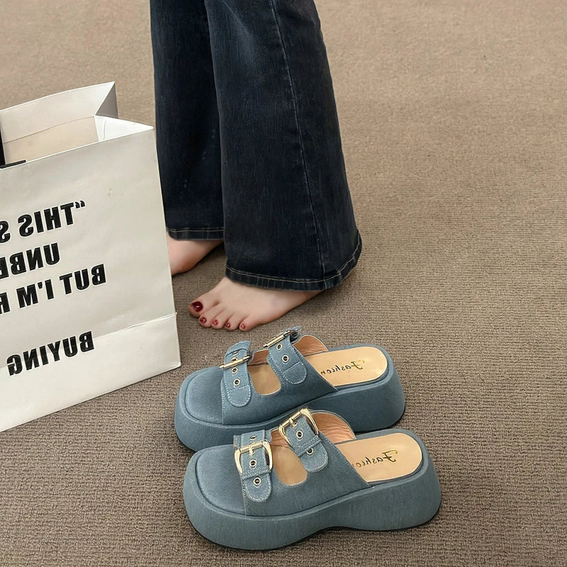 Buckled Strap Slide Sandals