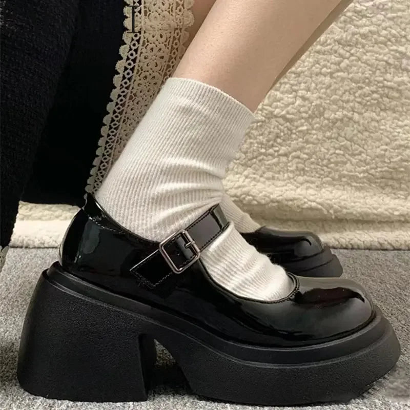 Platform Mary Jane Shoes with Triple Buckle Straps main image 1