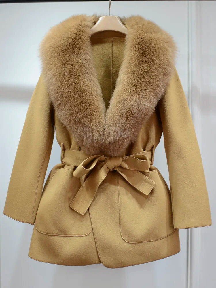Opulent Llama and Fox Fur Belted Coat main image 1