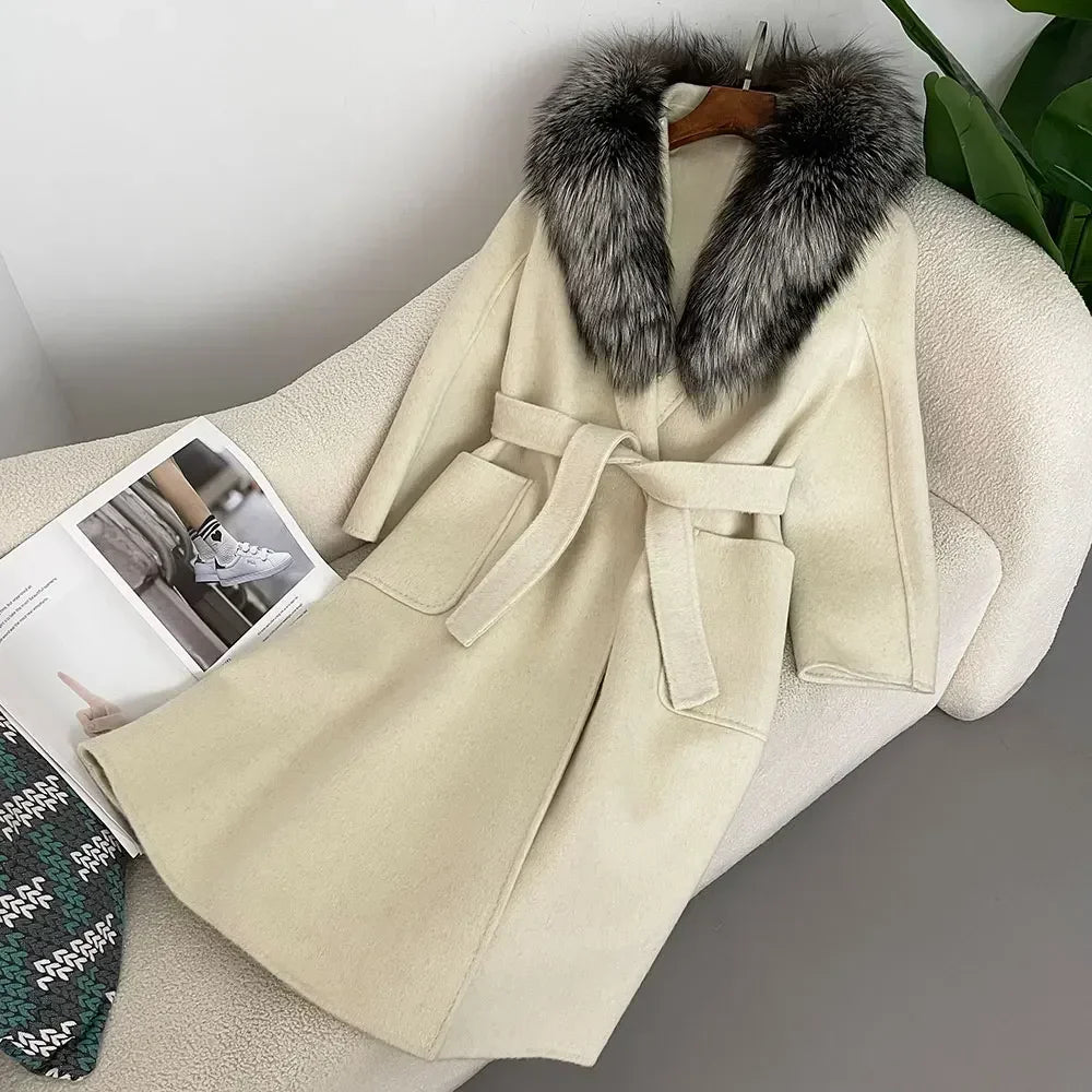Wool Fur Collar Cuffs Layered Coat main image 1
