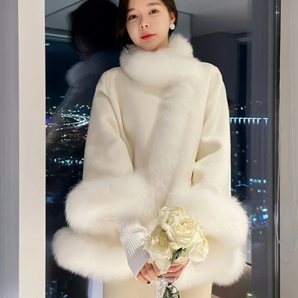 Faux fur white coat