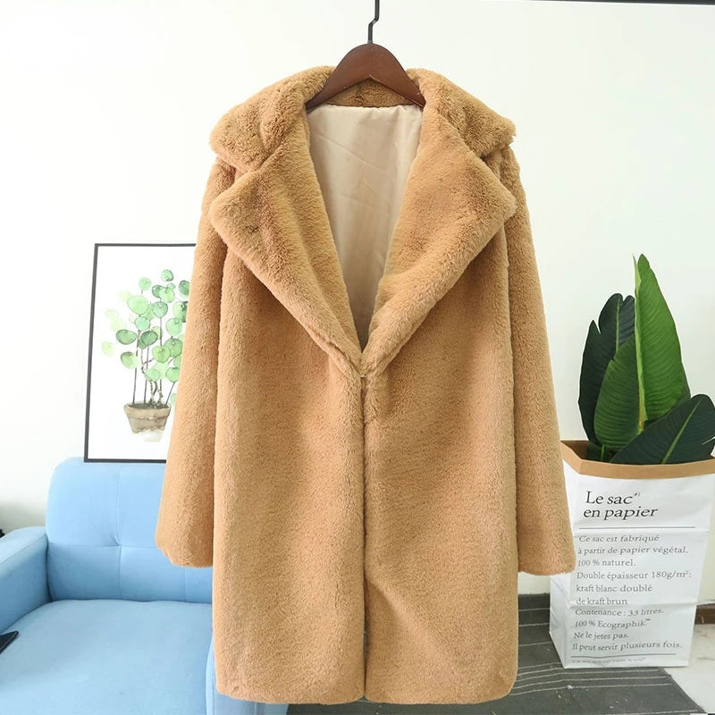 Oversized Plush Faux Suede Winter Coat