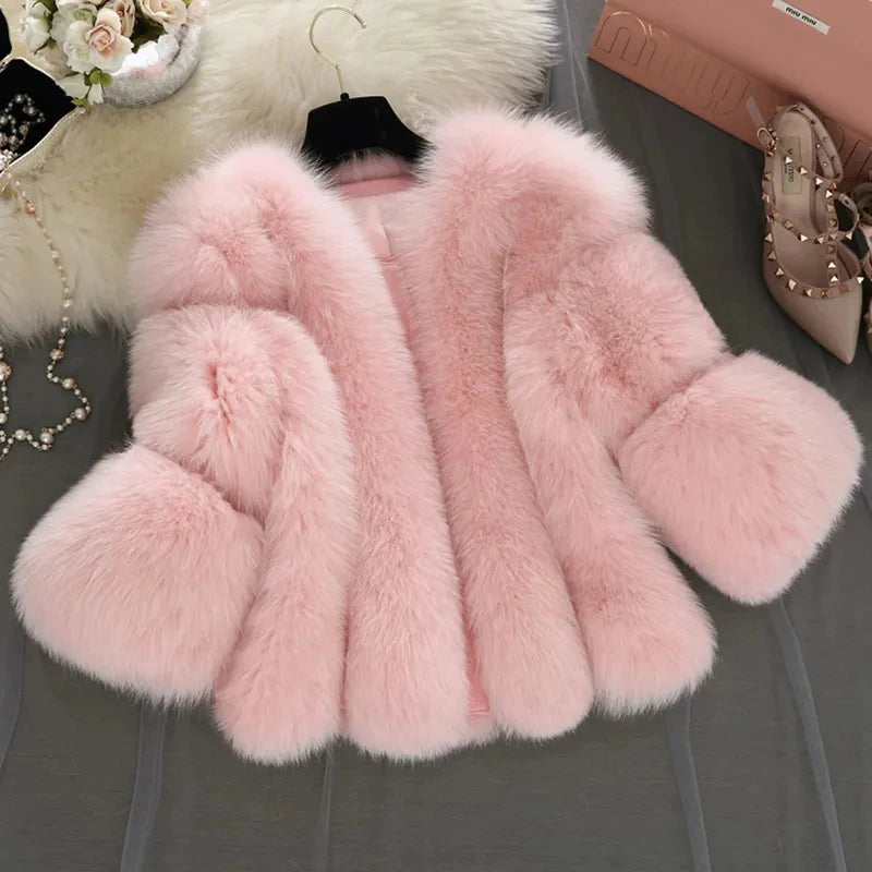Luxurious Soft Pink Faux Fur Coat Jacket on Luulla