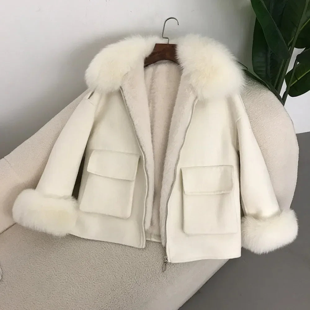 LITTLE A - Frill Faux Fur Trim Jacket - White main image 1