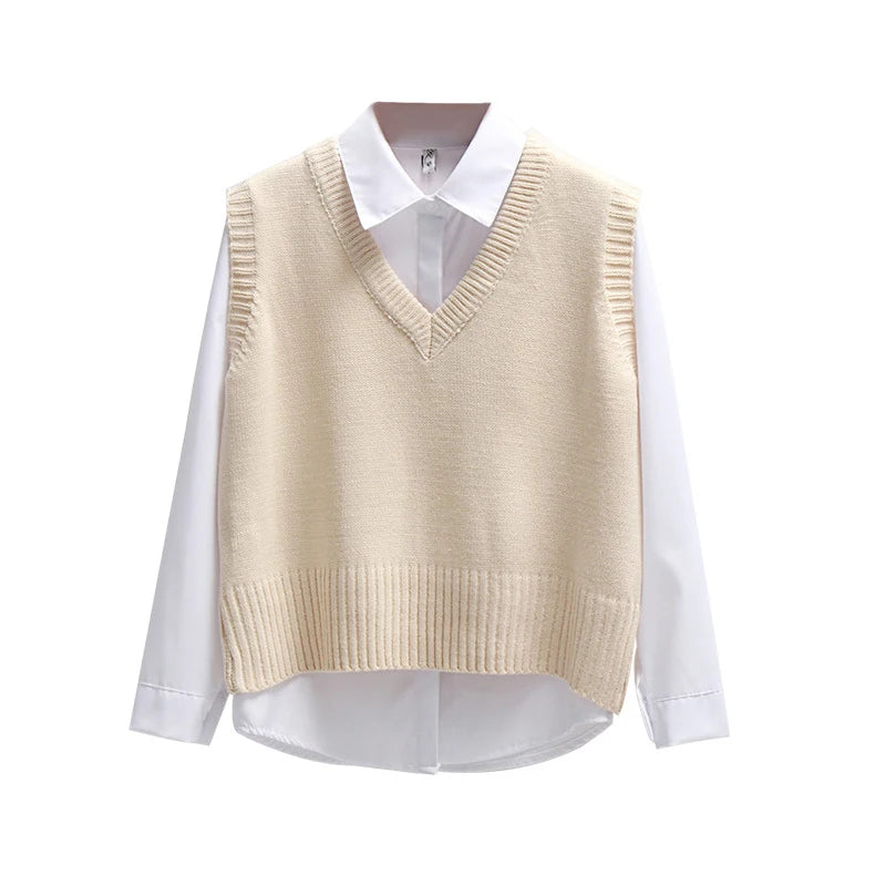 V-Neck Sleeveless Sweater Vest with Pocket main image 1