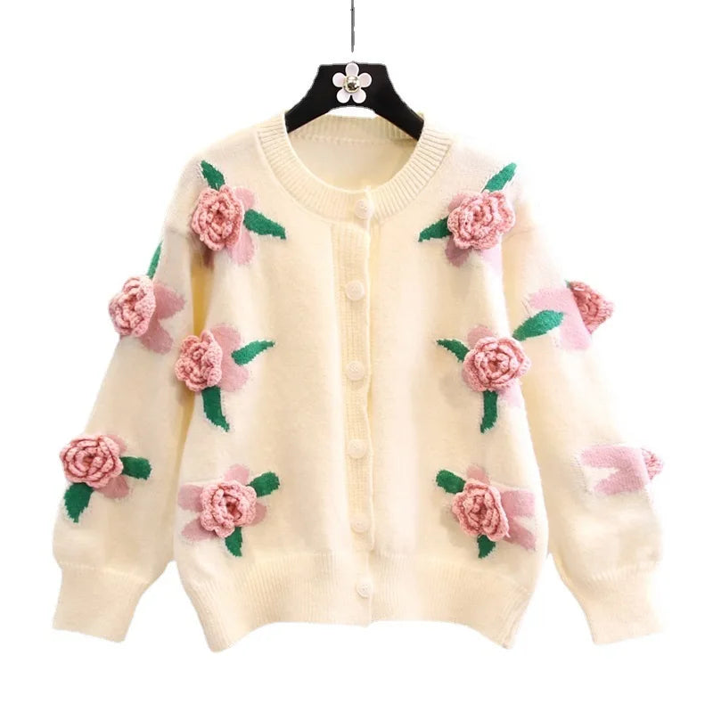Unique Rose Hooded Pockets Casual Knit Cardigans Fall QY005