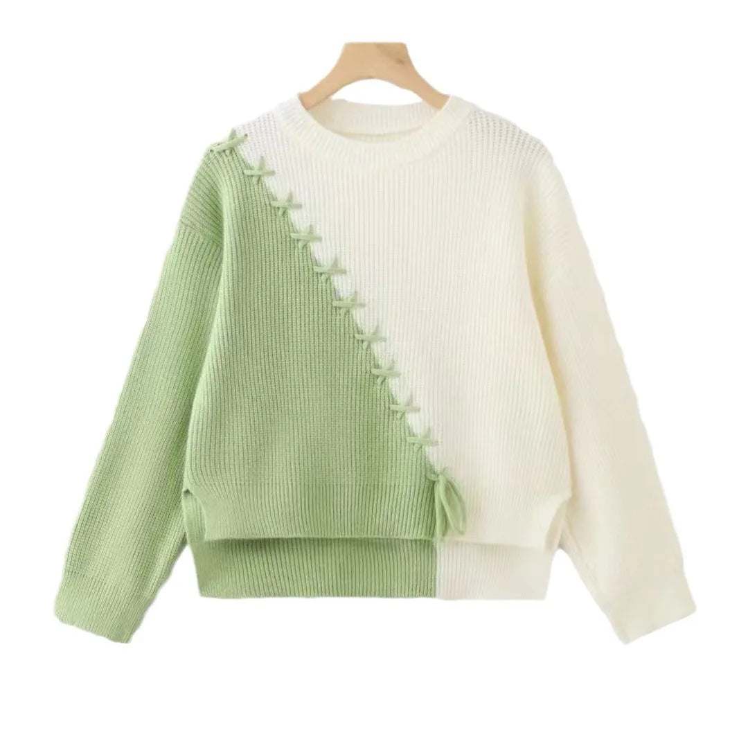 Two Tone Surplice Knit Sweater main image 0