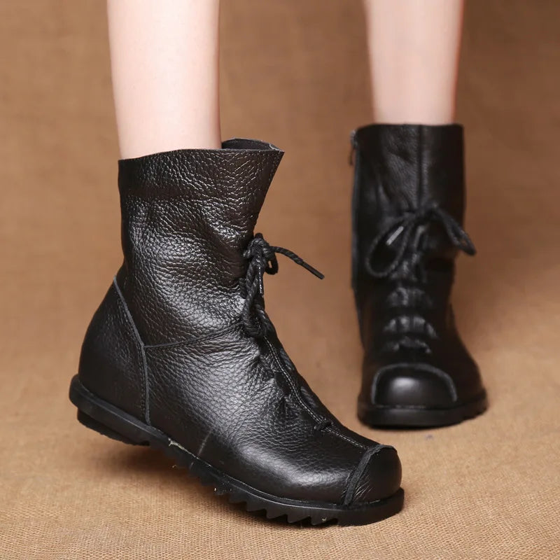 Classic Autumn Leather Ankle Boots