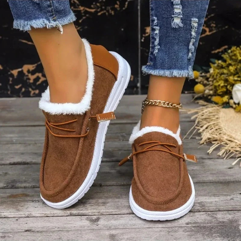Cozy Faux Fur Lined Brown Slip-on Loafers on Luulla