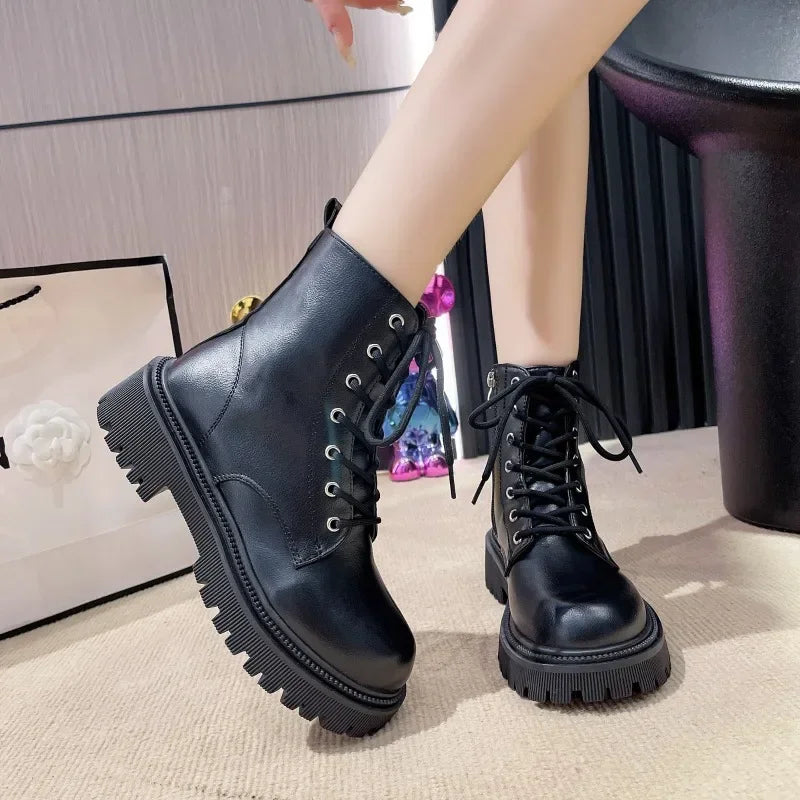 Fashion Women's Size 10 Platform Ankle Boots with Lace-Up and Thick Heel Platform on Clearance main image 1